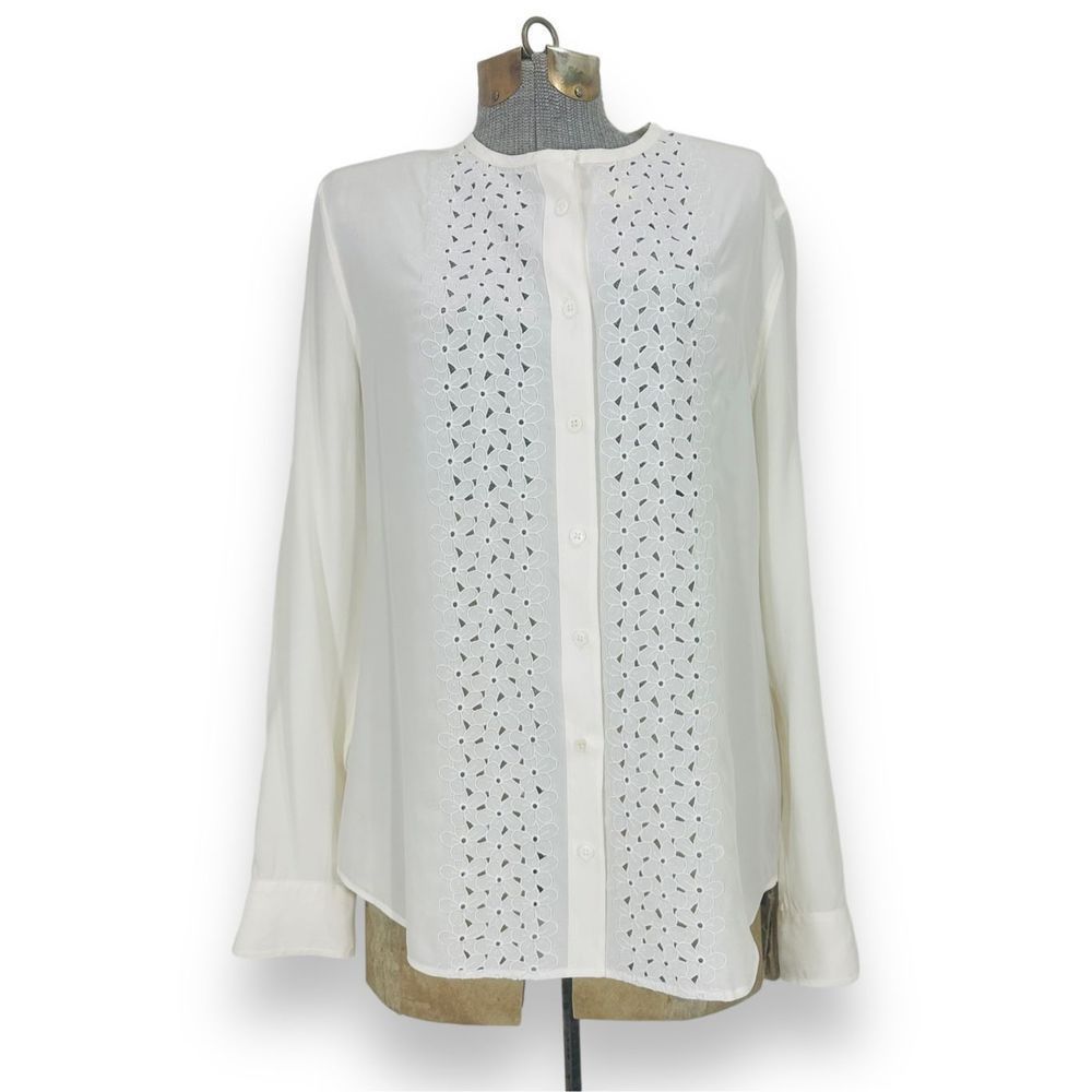 Equipment Femme Julian Silk Long Sleeve Embroidered Floral Blouse White Large